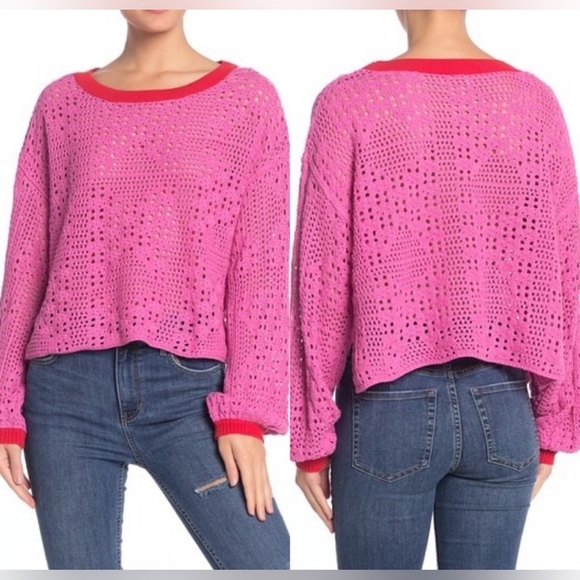 Free People Sweaters - Free People Home Run Sweater Bright Pink Sz small